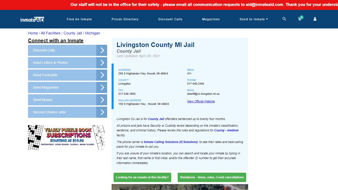 Livingston County MI Jail - Inmate Locator - Howell, MI